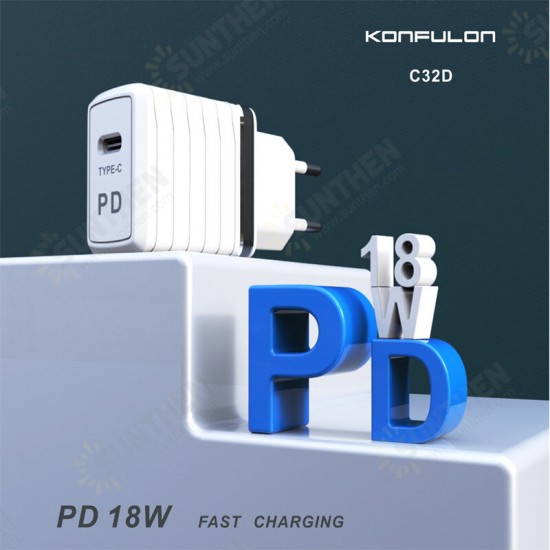 C32D 20W PD Charger Fast Charging with Type-C Charging Cable US EU Plug for iPhone Samsung Huawei Mate40 OnePlus 8 Pro