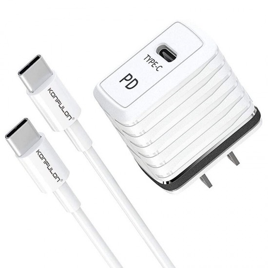 C32D 20W PD Charger Fast Charging with Type-C Charging Cable US EU Plug for iPhone Samsung Huawei Mate40 OnePlus 8 Pro