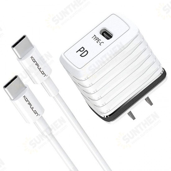 C32D 20W PD Charger Fast Charging with Type-C Charging Cable US EU Plug for iPhone Samsung Huawei Mate40 OnePlus 8 Pro