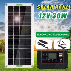 30W Solar Panel Kit 12V Battery Charger 100A Controller USB RV Travel Camping 30W Solar Panel Kit 12V Battery Charger 100A Controller USB RV Travel Camping