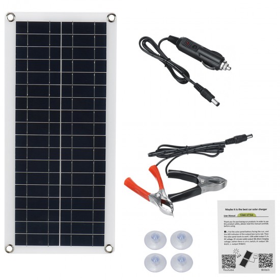 30W Solar Panel Kit 12V Battery Charger 100A Controller USB RV Travel Camping