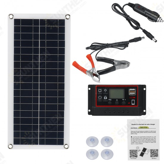 30W Solar Panel Kit 12V Battery Charger 100A Controller USB RV Travel Camping