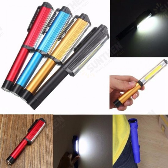 3W LED COB Pocket Pen Clip Light Work Inspection Lamp Magnetic Torch Flashlight