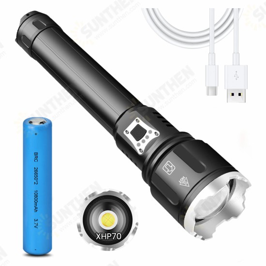 XHP70.2 LED Outdoor Emergency Rechargeable Flashlight Super Bright 90000 High Lumens USB Power Output Handheld Camping Zoomable IPX5 Water Resistant