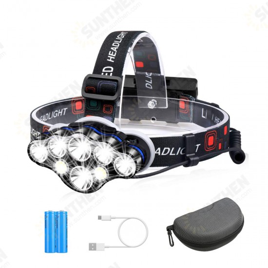 8LED USB Rechargeable Headlamp 6400mAh IPx4 Waterproof Outdoor Headlight 8 Light Modes