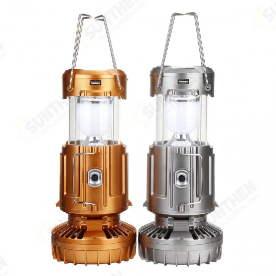 Solar Outdoor Fan Rechargeable Camping Lantern Light LED Hand Lamp Flashlight