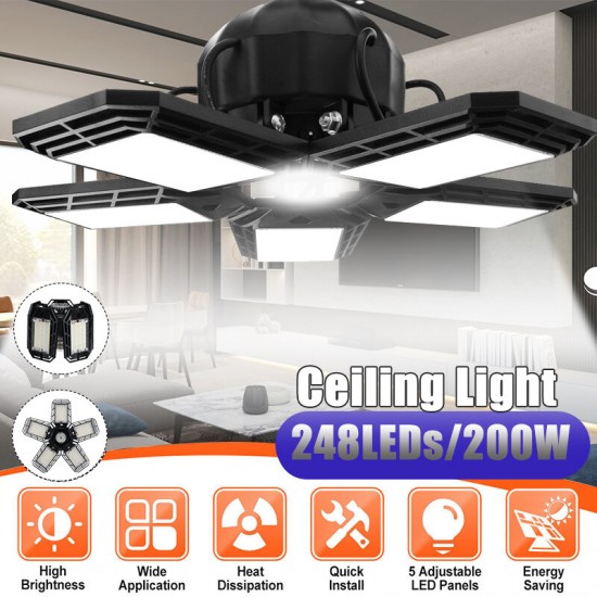 248 LED 5 Panels Deformable Garage Light E27 Basement Ceiling Lights Folding LED Workshop Fixture