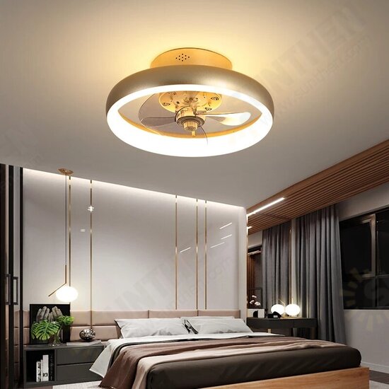 AC 220V Modern Minimalist LED Ceiling Fan Light Crystal Decorative Remote Control Lighting Bedroom Fan Lamp