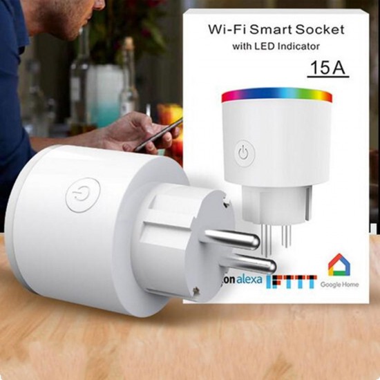 AC100-240V 16A WiFi APP Monitoring Timer Smart EU Plug Socket With Night Light Support Alexa Google
