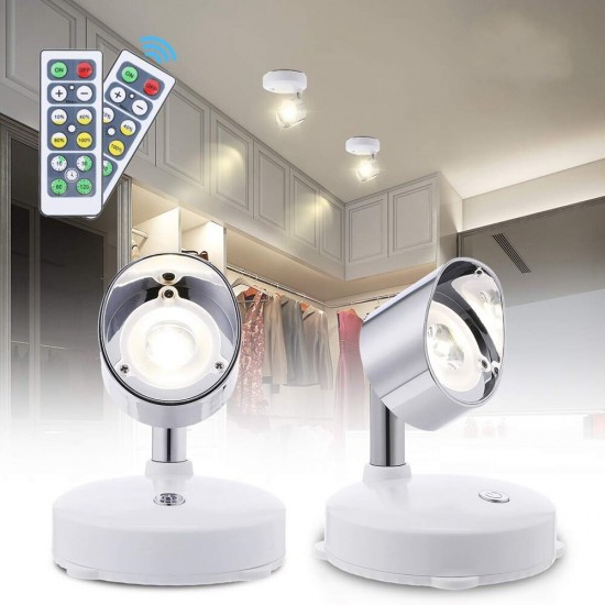2PCS Battery Powered LED Cabinet Light Remote Control Spotlighting for Showcase Home Hotel