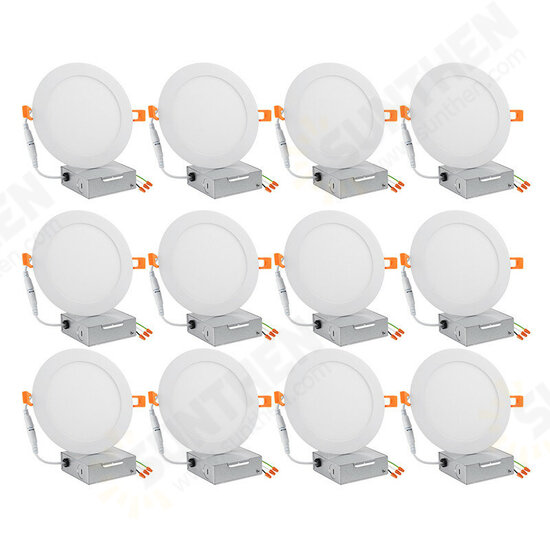 6/12 Pcs 6Inch LED Recessed Light Panel 12W with Junction Box Dimmable Can Down Lighting