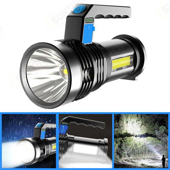 2PCS P500 Double Light 500m Long Range Strong Flashlight with COB Sidelight USB Rechargeable Powerful Handheld Spotlight LED Searchlight