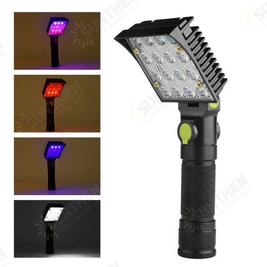 190B 16x COB 4Colors 4Modes 180° Adjustable Head Magnetic Tail USB LED Flashlight