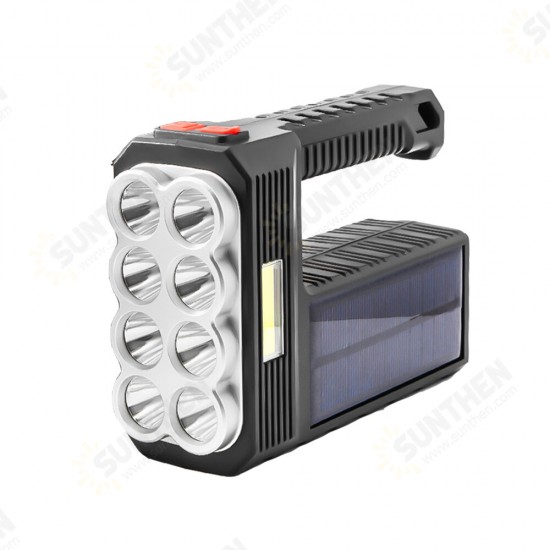 8LED+COB 4Modes Super Bright Portable Solar Flashlight USB Rechargeable Power Indicator Searchlight Waterproof Strong Spotlight