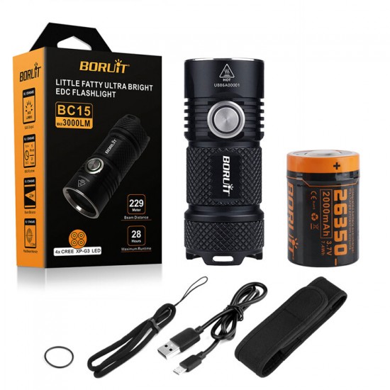 BC15 4*XPG3 3000LM USB Rechargeable Powerful LED Flashlight Kit with 26350 Battery Super Bright for Camping Mountaineering