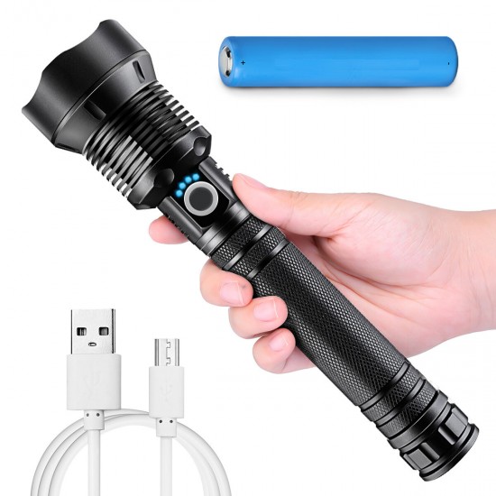 XPH90.2 USB Rechargeable Handheld Flashlight Kit with 18650 Battery USB Cable Adjustable Focus LED Torch