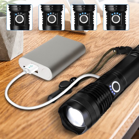 P50 LED Zoomable Flashlight Set with 26650 Battery USB Cable Power Display USB Rechargeable LED Searchlight Torch