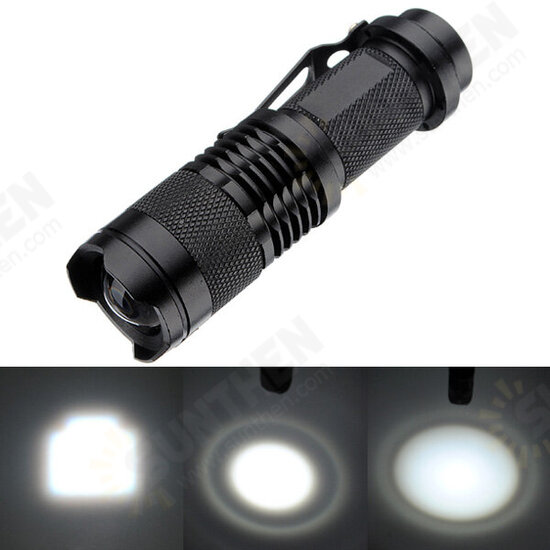 Q5 300LM Mini Zoomable LED Flashlightt Black(1*AA/1*14500), Telescopic XPE 7w 3 Modes+Zoomable Tactical Torch