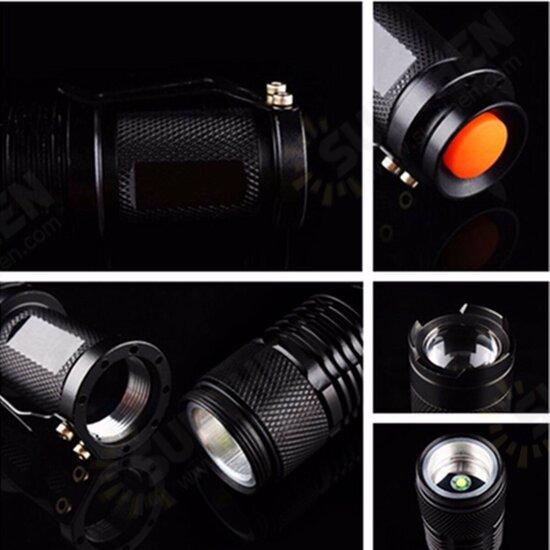 Q5 300LM Mini Zoomable LED Flashlightt Black(1*AA/1*14500), Telescopic XPE 7w 3 Modes+Zoomable Tactical Torch