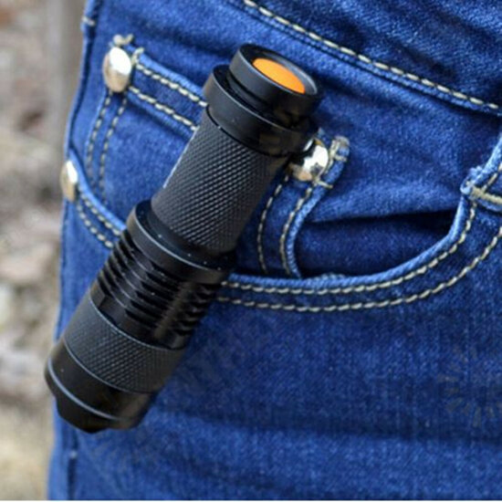 Q5 300LM Mini Zoomable LED Flashlightt Black(1*AA/1*14500), Telescopic XPE 7w 3 Modes+Zoomable Tactical Torch