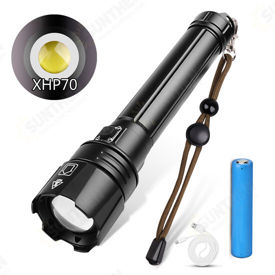 Super Bright Tactical Flashlight P70 LED Flashlight with Parallel Battery, Zoomable&IPX5 Waterproof&USB Rechargeable, 3 Modes Searchlight for Outdoor, Emergency, Home