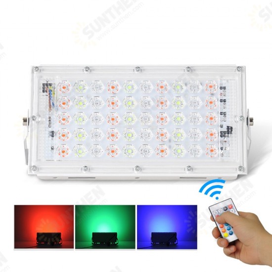 50W RGB LED Flood Light Remote Control Street Lamp Waterproof Outdoor Garden Spotlight AC220V