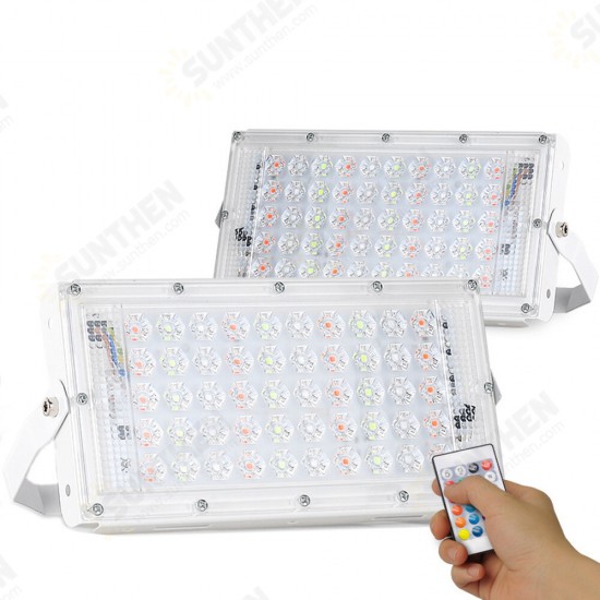 50W RGB LED Flood Light Remote Control Street Lamp Waterproof Outdoor Garden Spotlight AC220V