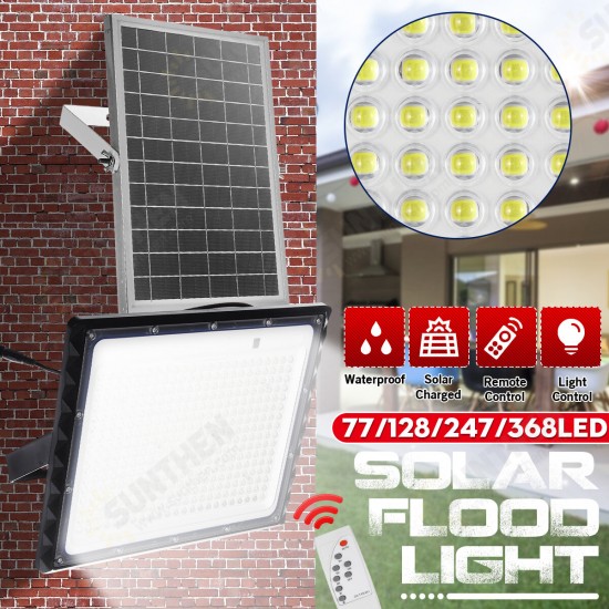 77/128/247/368LED Solar Flood Light SMD2835 Outdoor Garden Street Wall Lamp + Remote Control