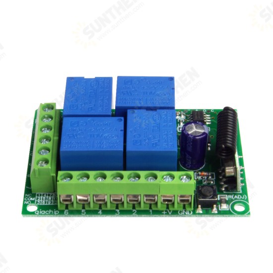 433MHz Universal Wireless Remote Switch DC12V 4CH RF Relay Receiver Module for Remote Garage/LED/Home