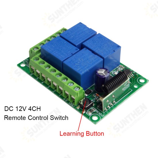 433MHz Universal Wireless Remote Switch DC12V 4CH RF Relay Receiver Module for Remote Garage/LED/Home