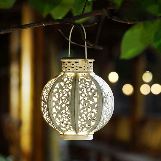 LED Solar Energy Courtyard Outdoor Bedroom Hallow Out Lantern Hanging Tree Lamp Night Light