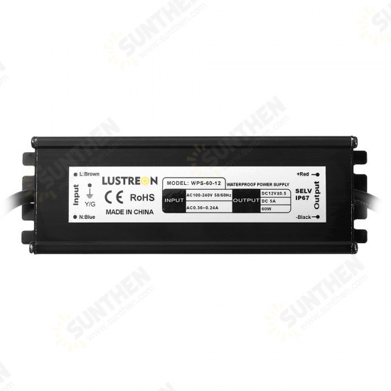 12W 25W 36W 48W 60W AC100-240V to DC12V IP67 LED Driver Power Supply Lighting Transformer