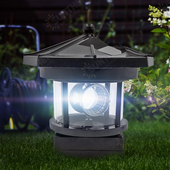 Lighthouse Shape Solar LED Light Garden Fence Yard Outdoor Decoration Smart Sensor Beacon Rotating Beam Lamp