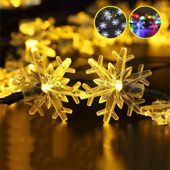 Snowflake String Lights Snow Fairy Garland Decor Solar Power LED for Christmas Tree New Year Room Decoration