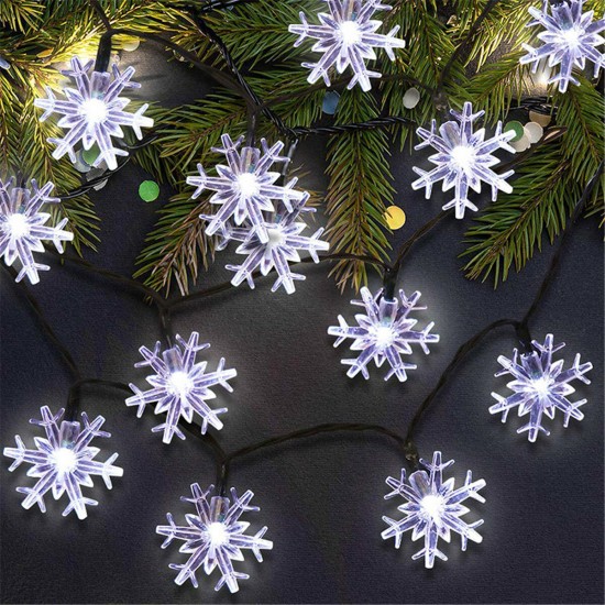 Snowflake String Lights Snow Fairy Garland Decor Solar Power LED for Christmas Tree New Year Room Decoration