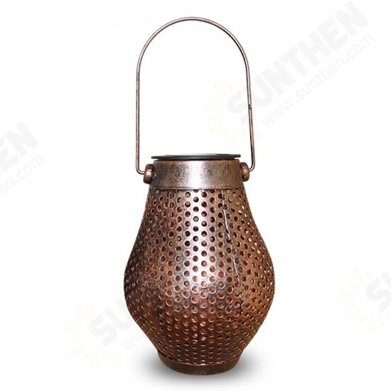 Solar LED Hanging Light Retro Hollow Lantern Outdoor Garden Yard Decoration Lamp