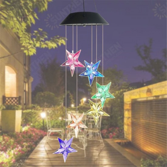 Solor Powered Star Wind Chime Light Outdoor Garden Waterproof Hanging Lamp Decor