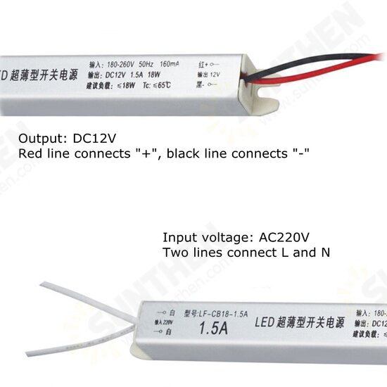 Ultra Thin LED Driver Power Supply AC180-260V To DC12V 18W/24W/36W/48W/60W/72W Lighting Transformer