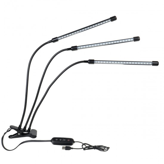 18W/20W/27W 2/3/4 Heads USB LED Plant Growing Light Clip-on Flexible Lamp with Remote Control DC5V