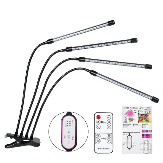 18W/20W/27W 2/3/4 Heads USB LED Plant Growing Light Clip-on Flexible Lamp with Remote Control DC5V