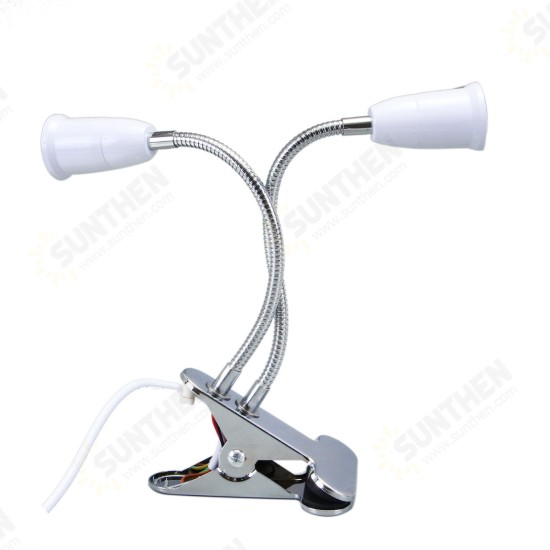 20CM Tube Dual Head Clip Lamp Holder Bulb Adapter with Switch for E27 LED Grow Light