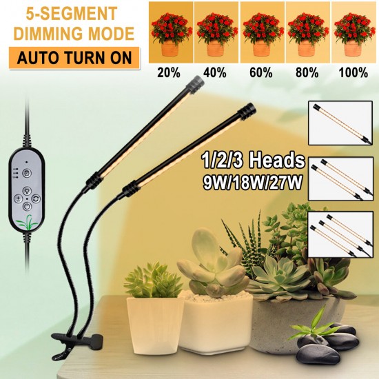 2/3/4 Heads 5730 USB LED Plant Grow Light Dimmable Timer 360° Flexible Clip Hydroponic Garden Desk Tube Lamp