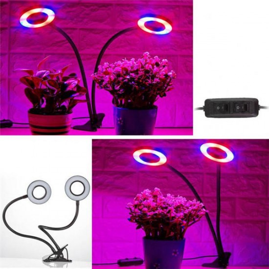 24W Daul Head LED Plant Grow Light Flexible Desk Clip Lamp for Vegetables Fruits Flowers Hydroponics