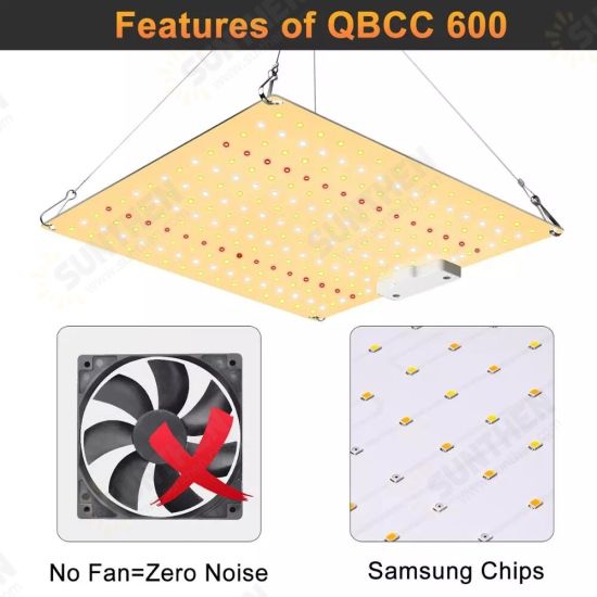 QBCC600 PRO IR+UV Quiet Fanless Full Spectrum LED Grow Light High PPFD for 2x3FT Tent for Seedling Veg and Blooming