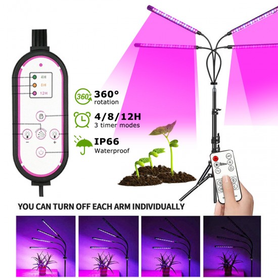 Remote Control 4 Heads LED Grow Light Plant Growing Lamp Lights with Tripod for Indoor Plants