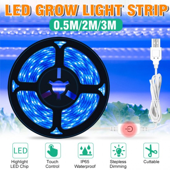 0.5/2/3M IP65 Waterproof LED Grow Light Strip Plant Growing Lamp Touch Control Ice Blue Light