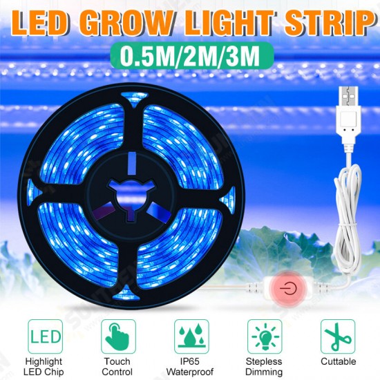 0.5/2/3M IP65 Waterproof LED Grow Light Strip Plant Growing Lamp Touch Control Ice Blue Light