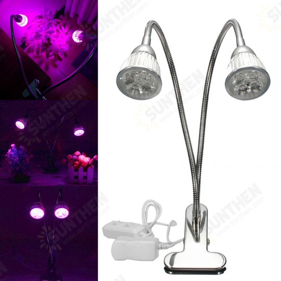 10W Dual Head Full Spectrum LED Grow Light Clip Kit for Indoor Plant Hydroponics US Plug 110-240V