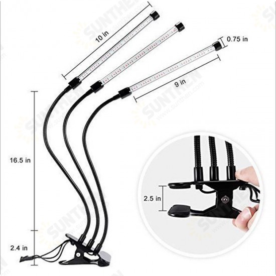 18W/20W/27W 2/3/4 Heads USB LED Plant Growing Light Clip-on Flexible Lamp with Remote Control DC5V