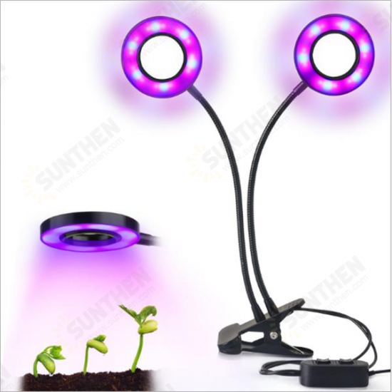 24W Daul Head LED Plant Grow Light Flexible Desk Clip Lamp for Vegetables Fruits Flowers Hydroponics